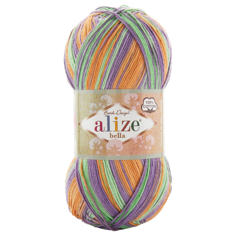 Пряжа для вязания ALIZE "BELLA BATIK 100" (№8098) Фиолетовый оранжевый салат