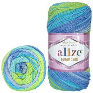 Пряжа для вязания ALIZE "COTTON GOLD BATIK" (№4146) Зеленый/салатовый/голубой/бирюзовый