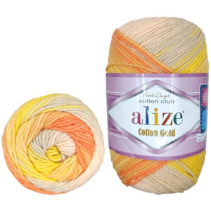 Пряжа для вязания ALIZE "COTTON GOLD BATIK" (№7687) Оранжевый/беж/желтый