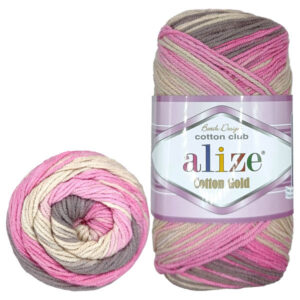 Пряжа для вязания ALIZE "COTTON GOLD BATIK" (№7829) Розовый/беж/серый