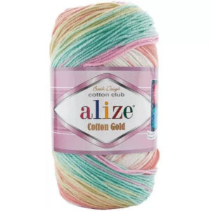 Пряжа для вязания ALIZE "COTTON GOLD BATIK" (№7937) Розовый/салатовый/бежевый/белый