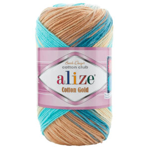 Пряжа для вязания ALIZE "COTTON GOLD BATIK" (№7938) Бежевый/лазурный/голубой