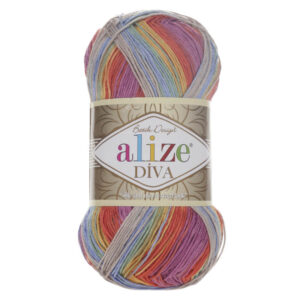 Пряжа для вязания ALIZE DIVA BATIK (№3242) Серый/голубой/желтый/розовый