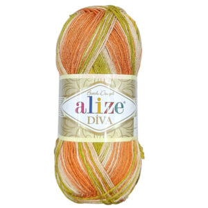 Пряжа для вязания ALIZE DIVA BATIK (№8027) Оранжевый/салатовый/фиолетовый