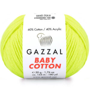 Пряжа для вязания GAZZAL "BABY COTTON" (№3462) Неоново-желтый