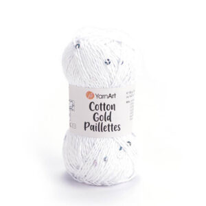 Пряжа для вязания YARNART "COTTON GOLD PAILLETTES" (№7102) Белый/пайетки серебро