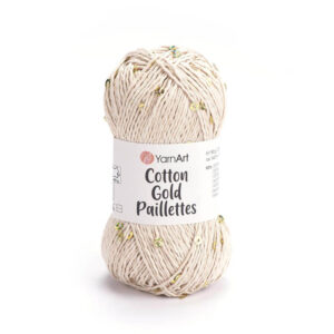 Пряжа для вязания YARNART "COTTON GOLD PAILLETTES" (№7104) Кремовый/пайетки золото