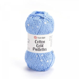 Пряжа для вязания YARNART "COTTON GOLD PAILLETTES" (№7110) Голубой/пайетки серебро