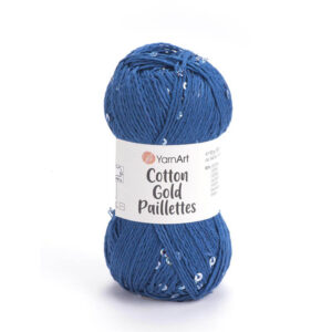 Пряжа для вязания YARNART "COTTON GOLD PAILLETTES" (№7111) Синий/пайетки серебро