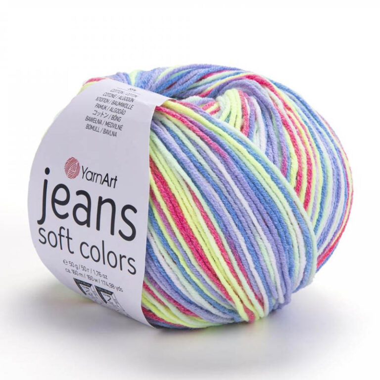 Пряжа для вязания YARNART "JEANS SOFT COLORS" (№6207) Гиацинт/сиреневый/коралловый/лимон/белый