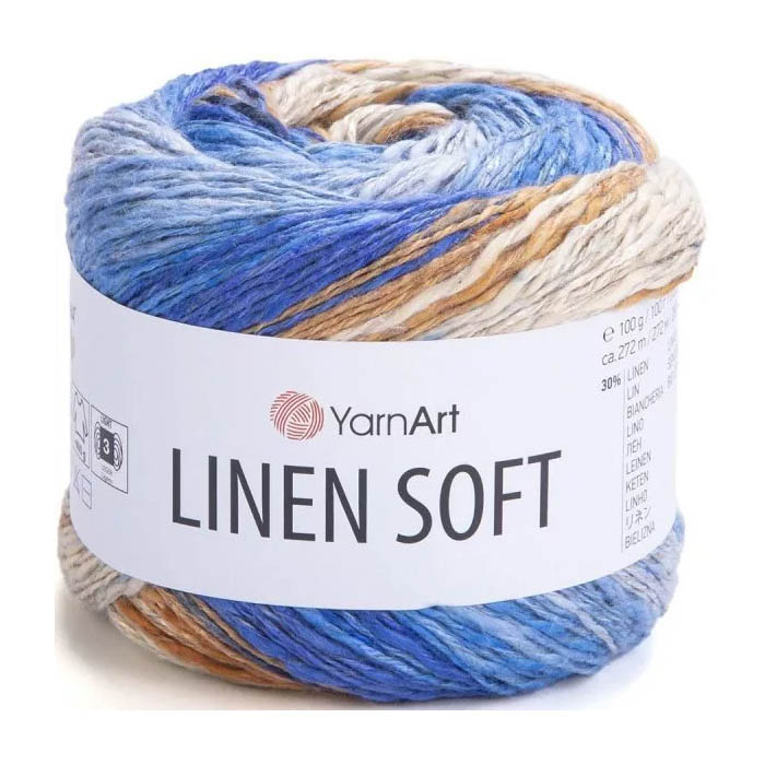 Пряжа для вязания YARNART "LINEN SOFT" (№7411) Синий/песок/крем