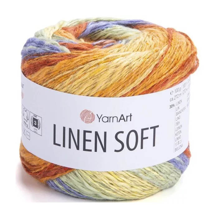Пряжа для вязания YARNART "LINEN SOFT" (№7412) Салат/оранж/синий