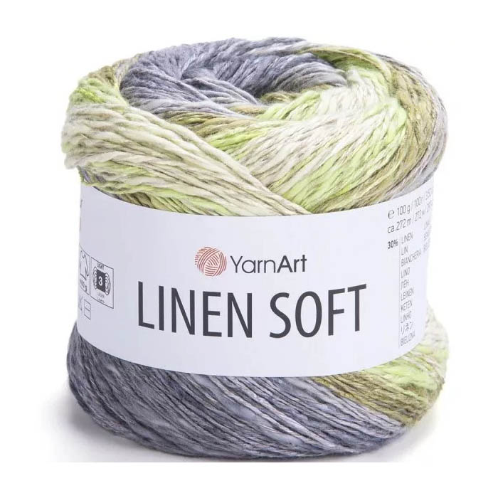 Пряжа для вязания YARNART "LINEN SOFT" (№7414) Серый/св.салат/хаки