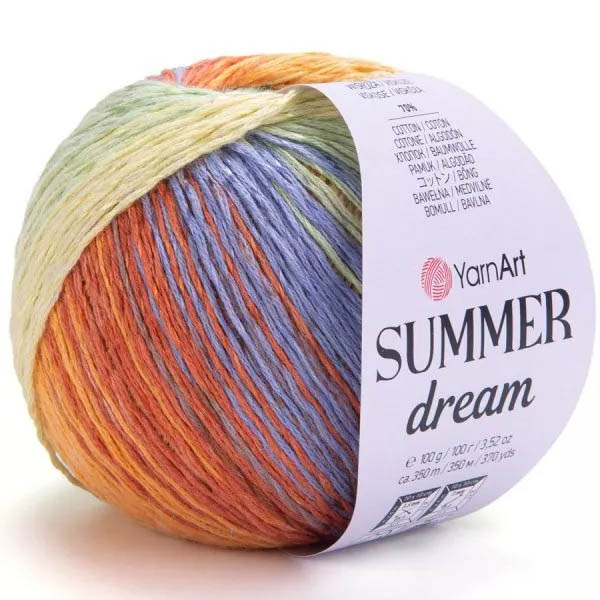 Пряжа для вязания YARNART "SUMMER DREAM" (№4301) Джинс/оранж/св.зел