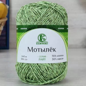 Пряжа для вязания КАМТЕКС «МОТЫЛЕК» (№422) Салатовый меланж