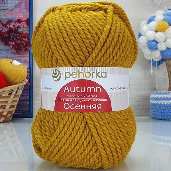 Пряжа для вязания ПЕХОРКА "ОСЕННЯЯ" (№447) Горчица
