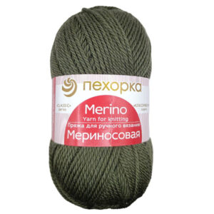 Пряжа для вязания ПЕХОРКА "МЕРИНОСОВАЯ" (№424) Темное хаки